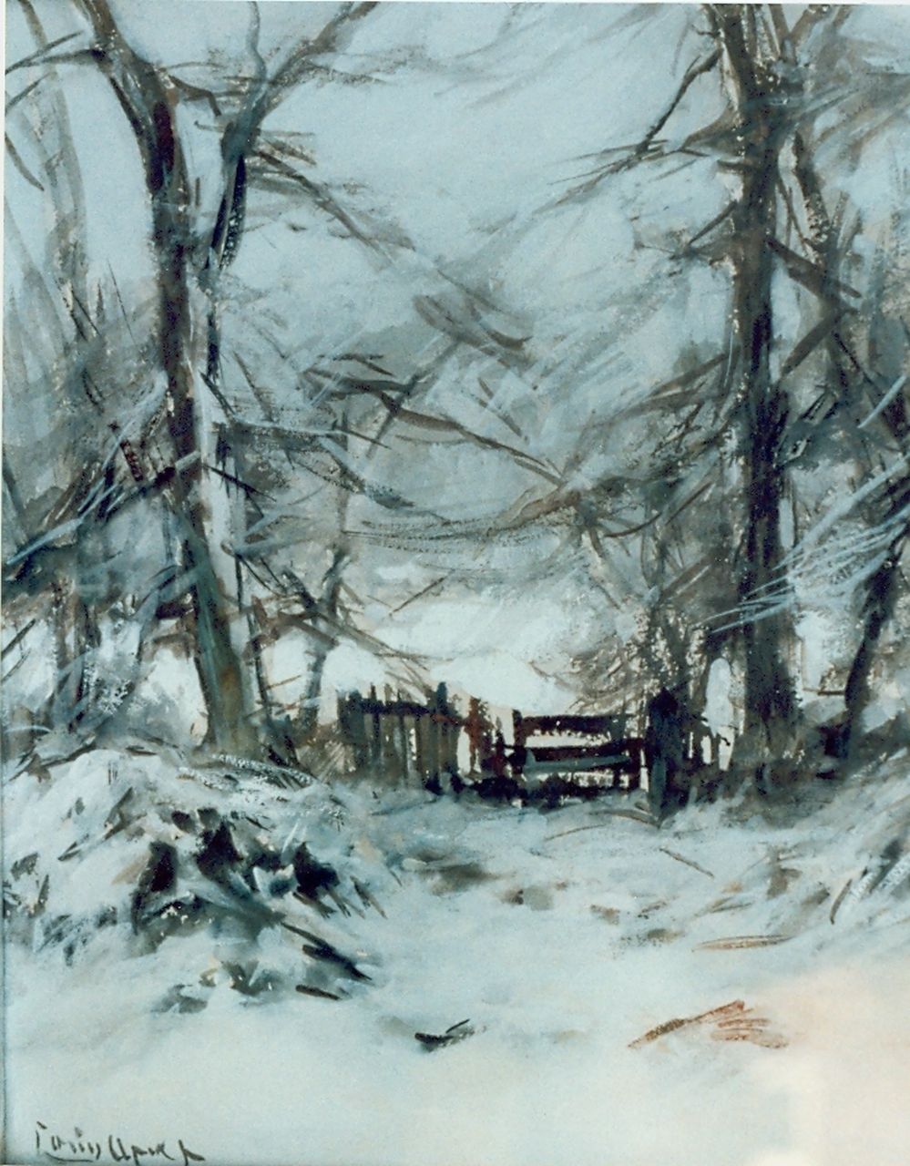 Apol L.F.H.  | Lodewijk Franciscus Hendrik 'Louis' Apol, Winters boslaantje, aquarel op papier