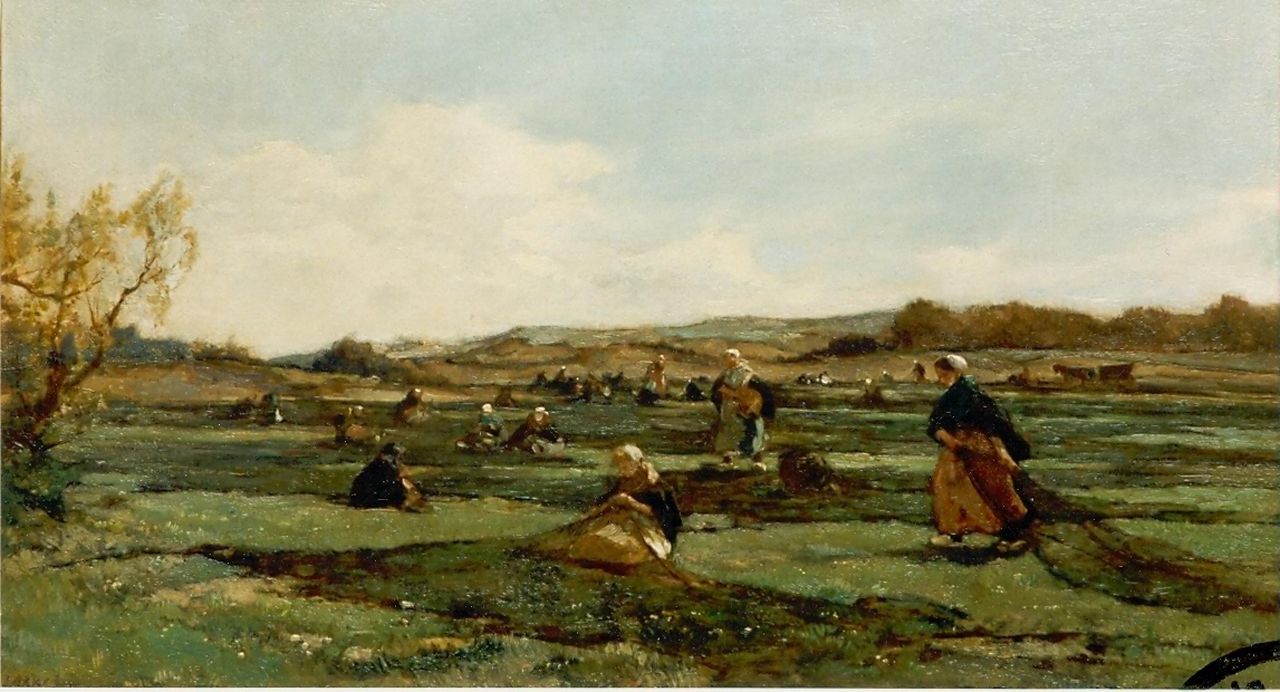 Akkeringa J.E.H.  | 'Johannes Evert' Hendrik Akkeringa, Nettenboetsters in de duinen, olieverf op doek 46,0 x 80,0 cm, gesigneerd linksonder