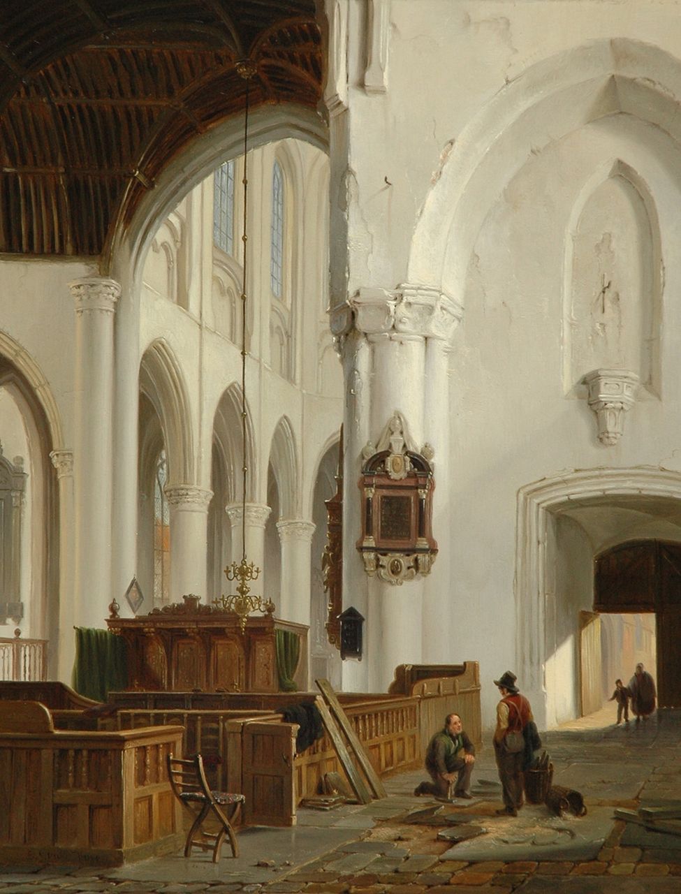 Hove B.J. van | Bartholomeus Johannes 'Bart' van Hove, Interieur van de Grote Kerk in Den Haag, olieverf op paneel 49,7 x 38,5 cm, gesigneerd linksonder