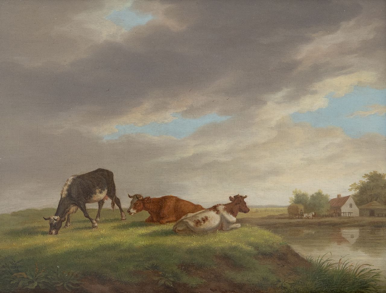 Hendrik Adam van der Burgh | Koeien in een landschap met boerderij, olieverf op paneel, 20,4 x 26,3 cm, gesigneerd l.o. en gedateerd 1821