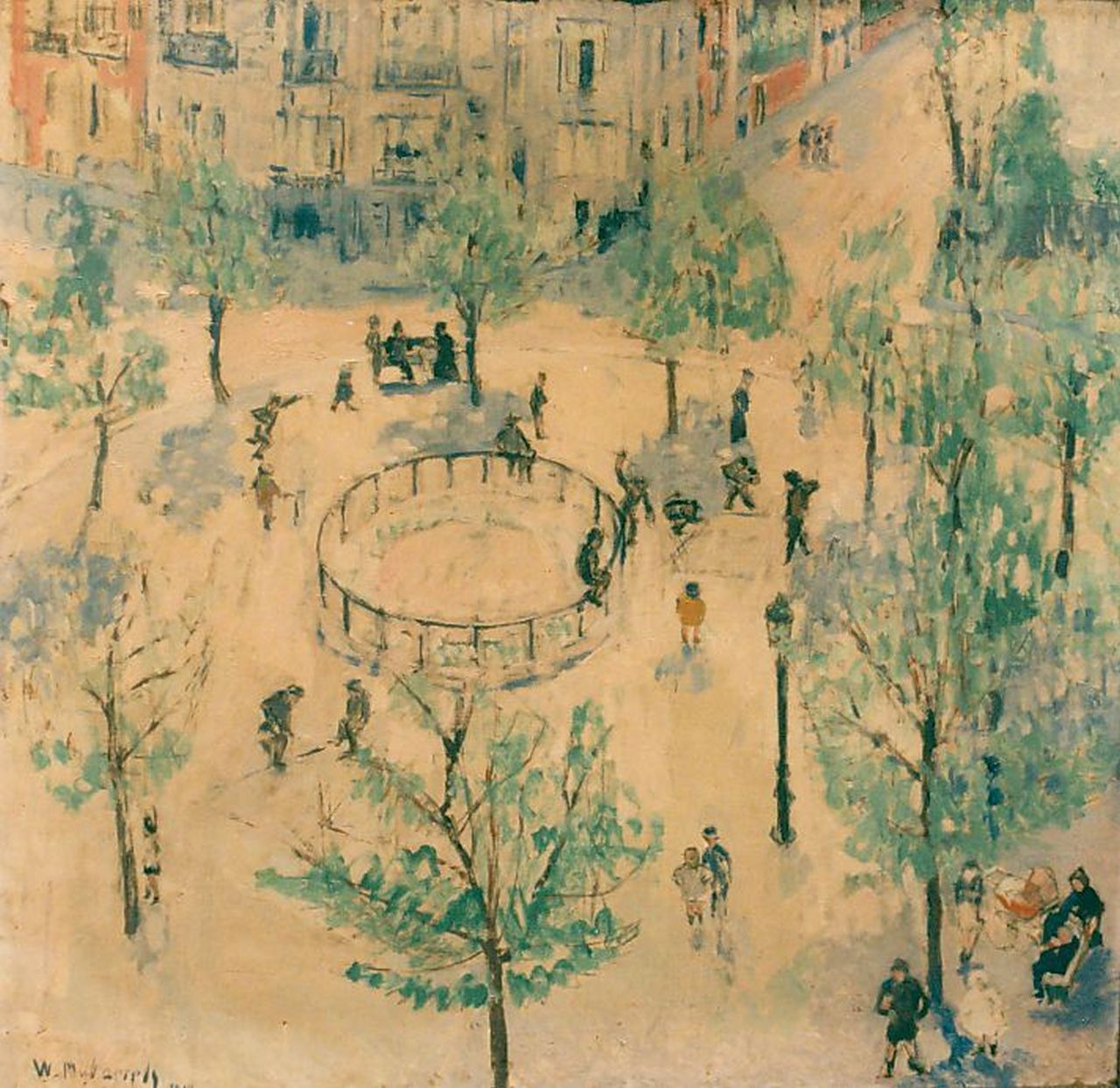 Paerels W.A.  | 'Willem' Adriaan Paerels, Stadsgezicht, olieverf op doek 72,5 x 74,0 cm, gesigneerd linksonder en gedateerd 1914