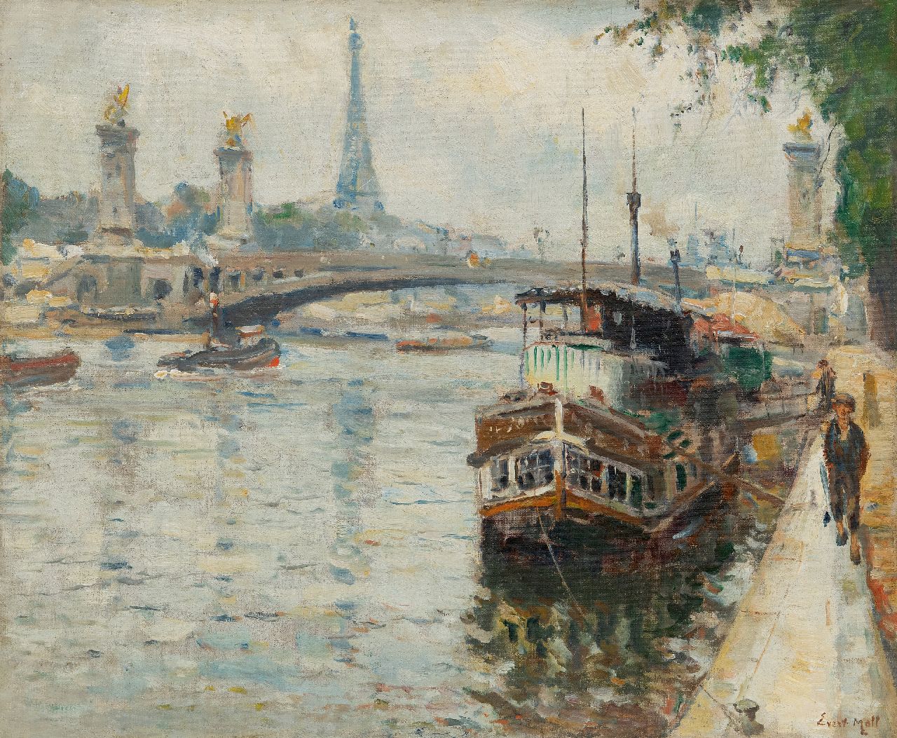 Moll E.  | Evert Moll | Schilderijen te koop aangeboden | De Seine bij de Pont Alexandre III in Parijs, olieverf op doek 50,4 x 60,6 cm, gesigneerd rechtsonder en te dateren ca. 1925, zonder lijst