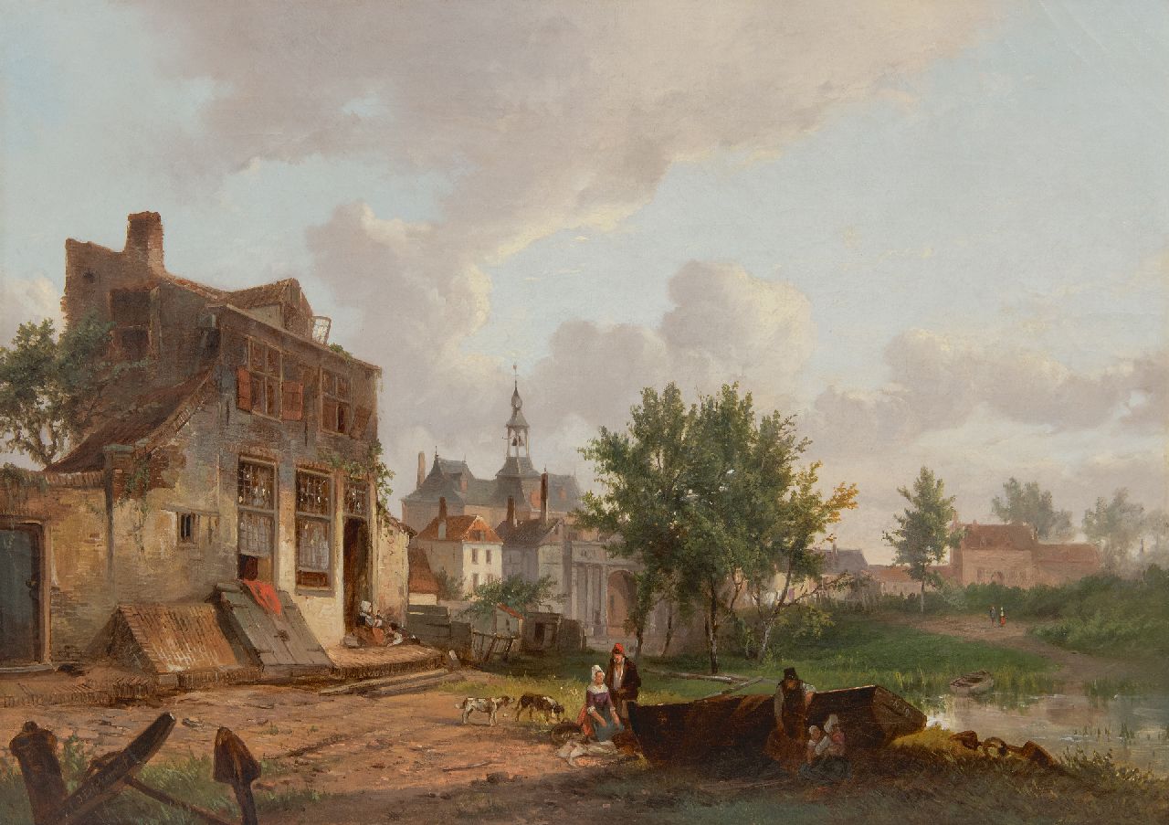 Pelgrom J.  | Jacobus Pelgrom | Schilderijen te koop aangeboden | De rand van een Hollands stadje, olieverf op doek 44,2 x 63,1 cm, gesigneerd linksonder