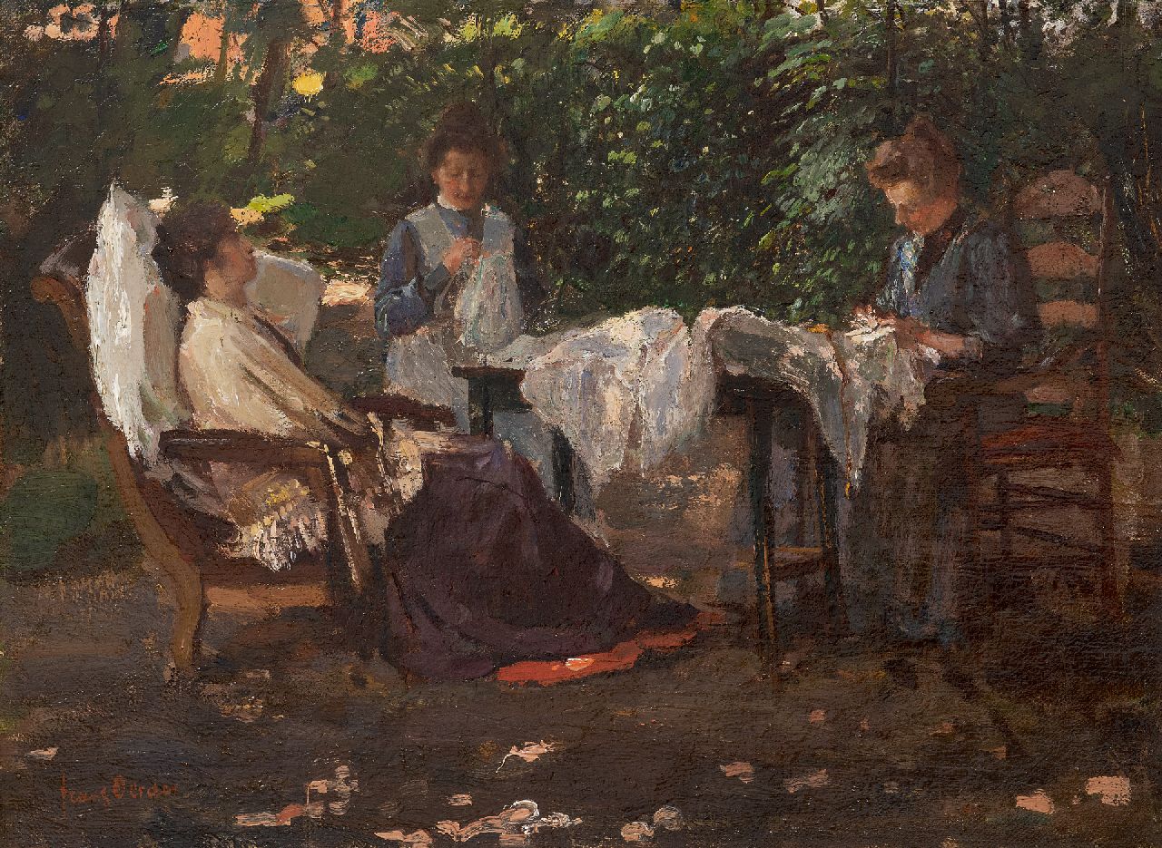 Oerder F.D.  | 'Frans' David Oerder | Schilderijen te koop aangeboden | Een rustige middag in lommerrijke tuin, olieverf op doek 37,3 x 50,5 cm, gesigneerd linksonder
