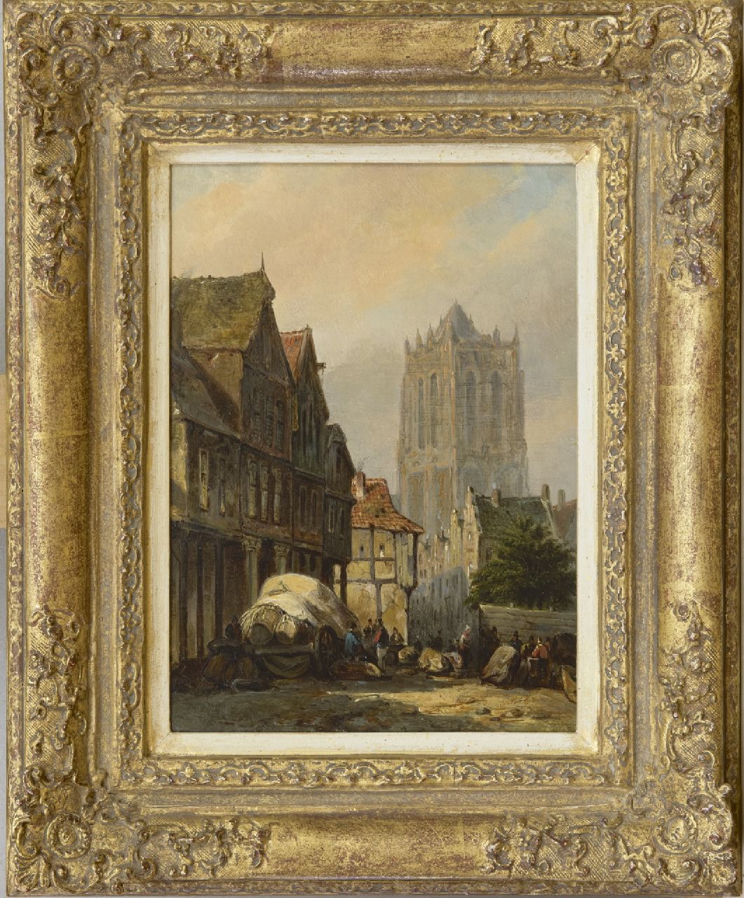 Bommel E.P. van | Elias Pieter van Bommel, Fantasiegezicht van een stad en de Sint-Lievensmonstertoren van Zierikzee, olieverf op paneel 22,5 x 16,4 cm