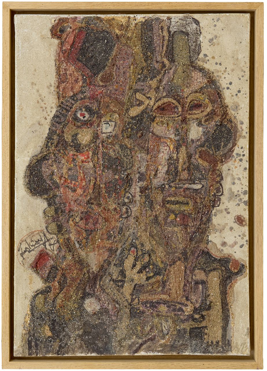 Adingra G.E.  | Adingra | Schilderijen te koop aangeboden | L'intuition Imaginative des Magiciens, olieverf en zand op doek 72,9 x 50,3 cm, gesigneerd links van het midden en gedateerd '68