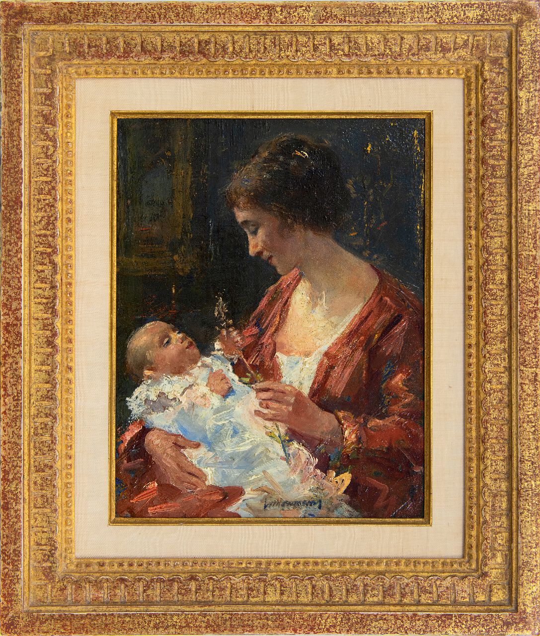 Maris S.W.  | Simon Willem Maris, Moeder en kind, olieverf op doek 29,0 x 22,5 cm, gesigneerd middenonder