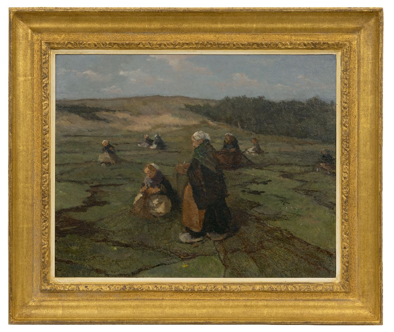 Akkeringa J.E.H.  | 'Johannes Evert' Hendrik Akkeringa | Schilderijen te koop aangeboden | Nettenboetsters in de duinen, olieverf op doek op paneel 47,1 x 58,4 cm