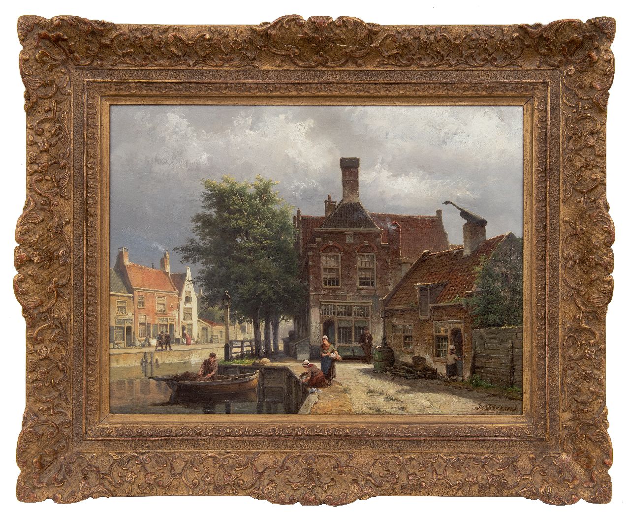 Koekkoek W.  | Willem Koekkoek | Schilderijen te koop aangeboden | Grachtje in Haarlem, olieverf op paneel 41,7 x 56,2 cm, gesigneerd rechtsonder en verso gedateerd 1877