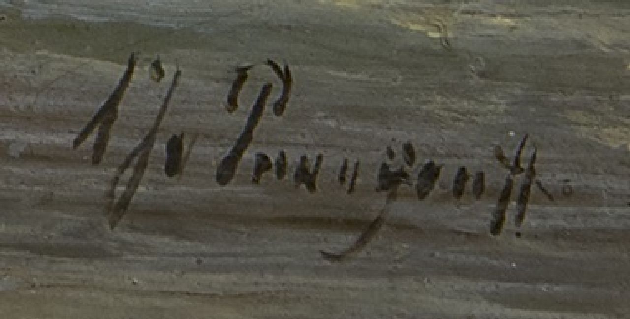 Albert Jurardus van Prooijen signaturen Riviergezicht met zeilende hooitjalk