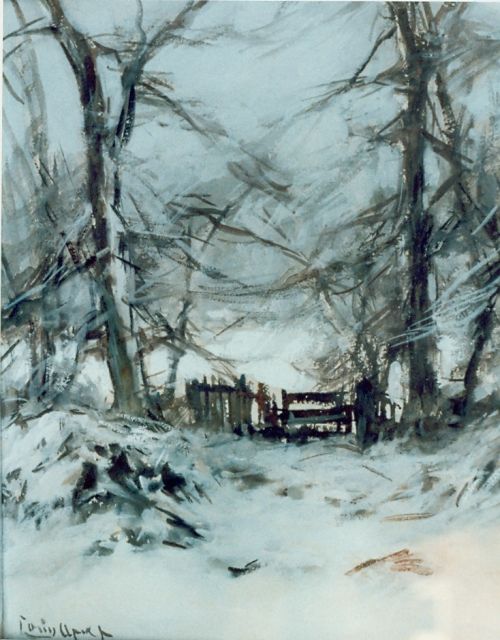 Apol L.F.H.  | Winters boslaantje, aquarel op papier