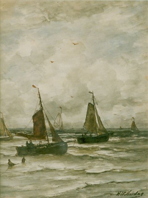 Mesdag H.W.  | Boten op volle zee, aquarel op papier 41,0 x 31,5 cm, gesigneerd r.o.