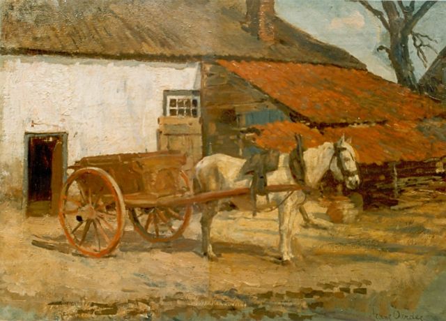 Oerder F.D.  | Paard en wagen voor een boerderij, olieverf op doek 50,8 x 70,4 cm, gesigneerd r.o.