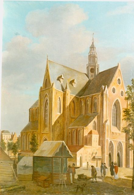 Hove B.J. van | St. Bavokerk in Haarlem, olieverf op paneel 29,1 x 22,7 cm