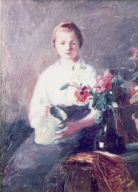 Tonge L.L. van der | Portret, olieverf op paneel 18,0 x 22,0 cm, gesigneerd r.o.
