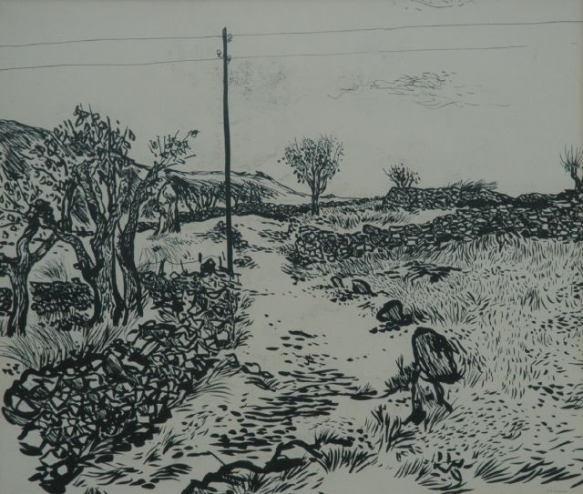 Overmans M.  | De terrassen, Oost-Indische inkt op papier 50,3 x 61,0 cm