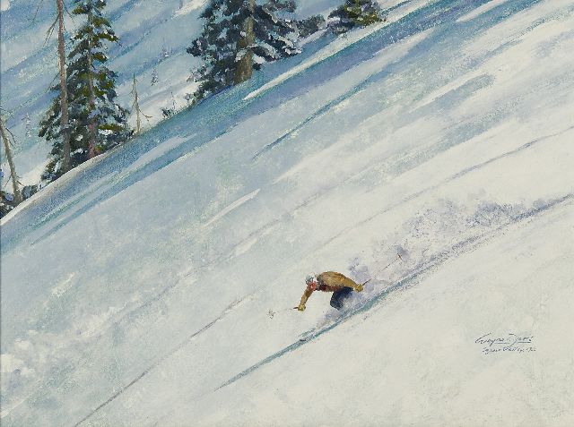 Wayne L.D.  | Skiën in Squaw Valley, Lake Tahoe, Californië, olieverf op board 45,8 x 61,0 cm, gesigneerd r.o. en gedateerd 'Squaw Valley 1960'