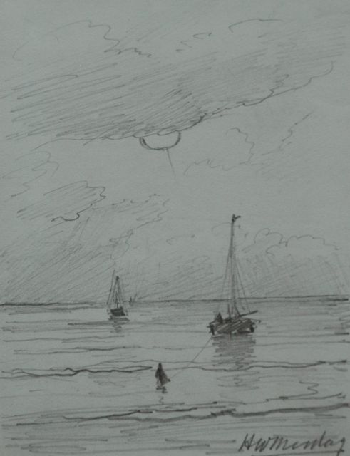 Mesdag H.W.  | Terugkerende vissersschepen, potlood op papier 11,2 x 8,7 cm, gesigneerd r.o.