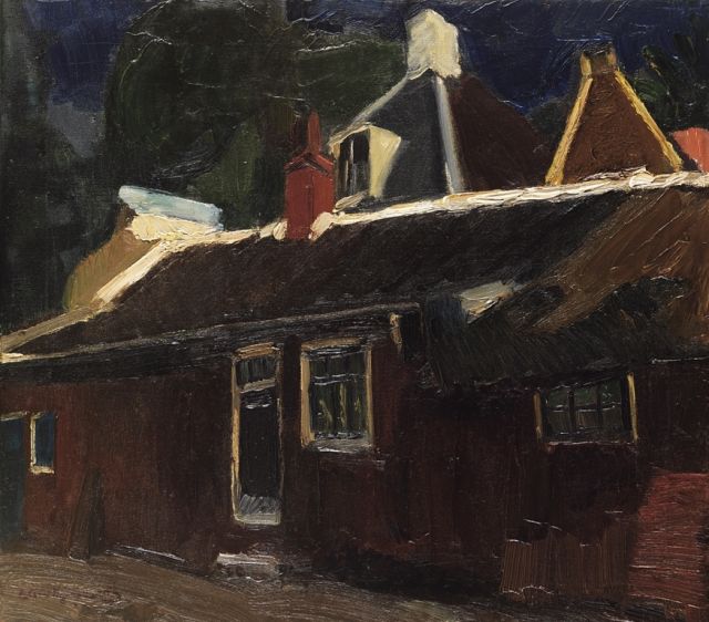 Piet van Wijngaerdt | Huizen en rode schuur, olieverf op doek, 51,5 x 58,2 cm, gesigneerd l.o. en te dateren ca. 1917-1921
