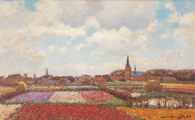 Schagen G.F. van | Bollenvelden bij Hillegom, olieverf op doek 32,5 x 50,5 cm, gesigneerd r.o. en gedateerd 1934