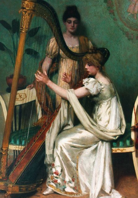 Wandscheer M.W.  | De harpiste, olieverf op paneel 44,5 x 30,4 cm, gesigneerd l.o.