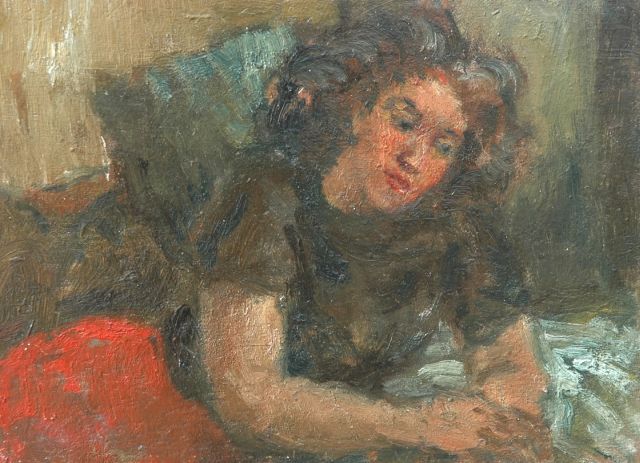 Grayson S.  | Jonge vrouw, olieverf op paneel 15,0 x 20,8 cm, te dateren ca. 1949