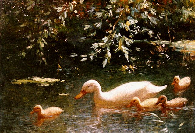 Artz C.D.L.  | Eendenfamilie in het water, olieverf op paneel 18,0 x 23,9 cm, gesigneerd r.o.