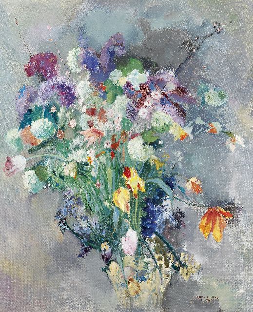 Jong G. de | Voorjaarsbloemen, olieverf op doek 81,4 x 65,4 cm, gesigneerd r.o. en gedateerd 1943