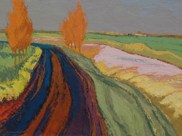 Vries J. de | Gronings landschap; verso: Maaiende boer, olieverf op doek 60,2 x 80,0 cm, gesigneerd l.o. en te dateren jaren '50-'60