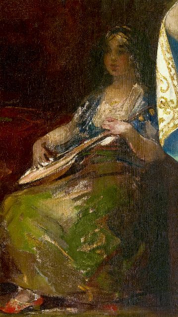 Smith H.  | Luitspelende vrouw, olieverf op doek 105,7 x 60,5 cm
