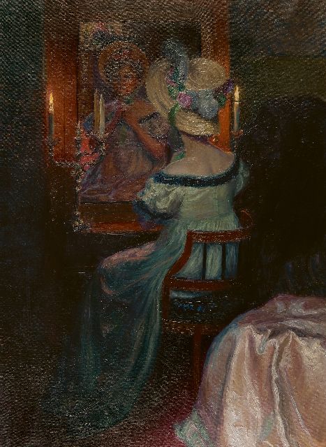 Kupelwieser I.  | Voor de spiegel, olieverf op doek 110,5 x 80,3 cm, te dateren ca. 1910