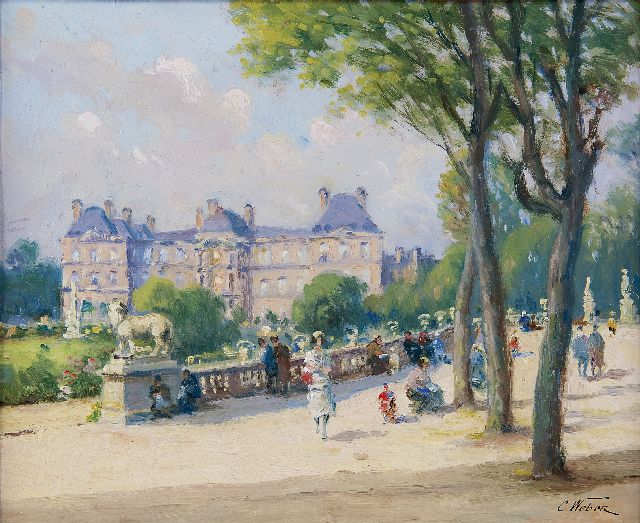 Weber C.  | Jardin du Luxembourg, Parijs, olieverf op schildersboard 21,9 x 26,8 cm, gesigneerd r.o.