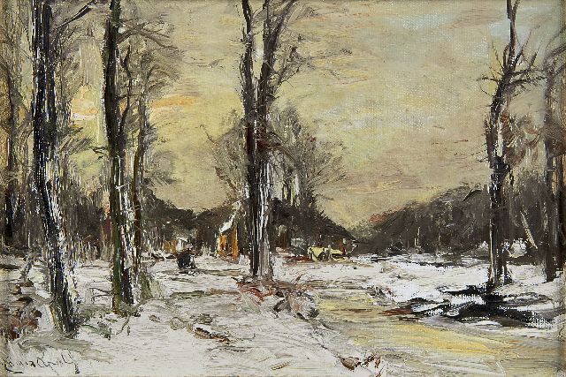 Apol L.F.H.  | Winterlandschap met boerderij, olieverf op doek op paneel 23,4 x 34,1 cm, gesigneerd l.o.