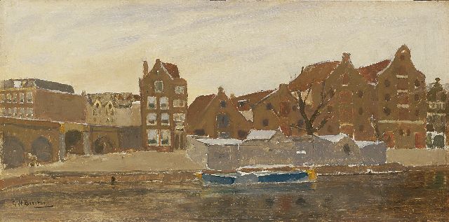Breitner G.H.  | De Teertuinen op het Bickerseiland, Amsterdam (uitzicht vanuit het atelier van de schilder), olieverfschets op paneel 22,2 x 45,3 cm, gesigneerd l.o. en te dateren 1902-1905