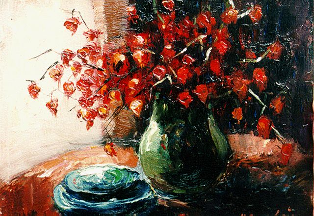 Cauchois E.H.  | Stilleven met droogbloemen, olieverf op paneel 18,8 x 24,4 cm, gesigneerd r.o.