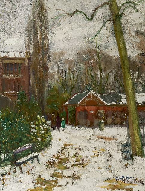 Staller G.J.  | Artis in de winter, olieverf op doek 53,3 x 41,3 cm, gesigneerd r.o. en te dateren ca. 1910