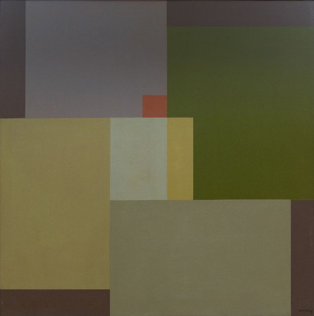 Karel Wiggers | Compositie II, olieverf op paneel, 79,0 x 79,0 cm, gesigneerd r.o. en verso gedateerd '88