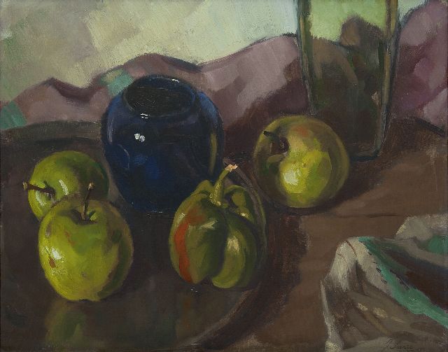 Surie J.  | Schaal met appels en paprika, olieverf op doek 40,7 x 50,5 cm, gesigneerd r.o.