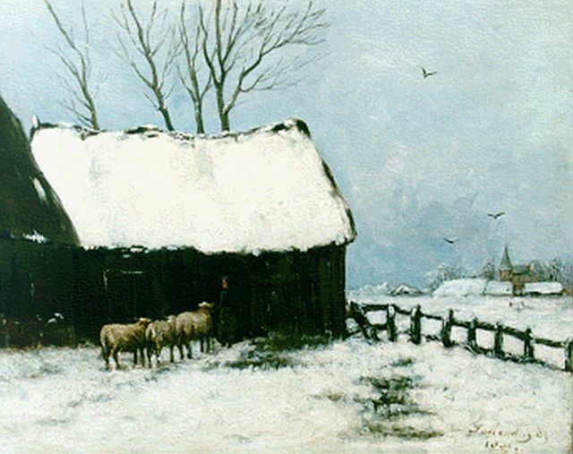 Mesdag T.  | Schaapskooi in de winter, olieverf op doek 40,0 x 51,0 cm, gesigneerd r.o. en gedateerd 1881