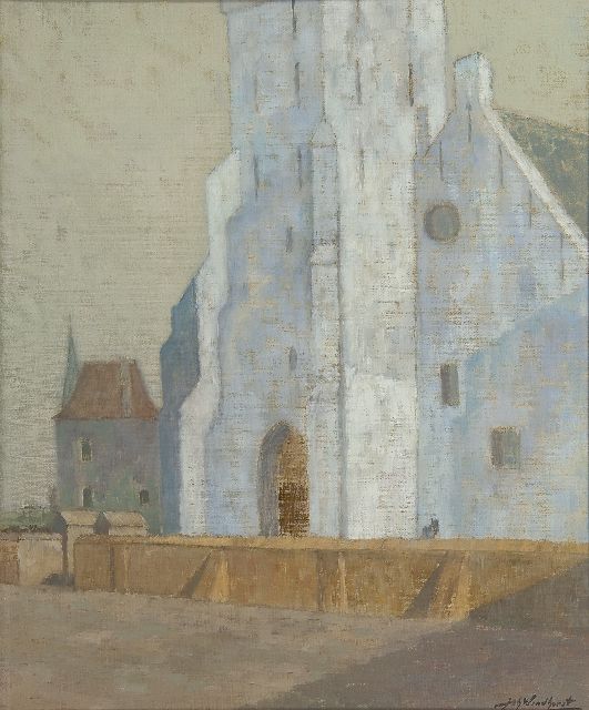 Windhorst J.C.  | De Andreaskerk, Katwijk aan Zee, olieverf op doek 50,6 x 41,5 cm, gesigneerd r.o. en op spieraam gedateerd september 1928