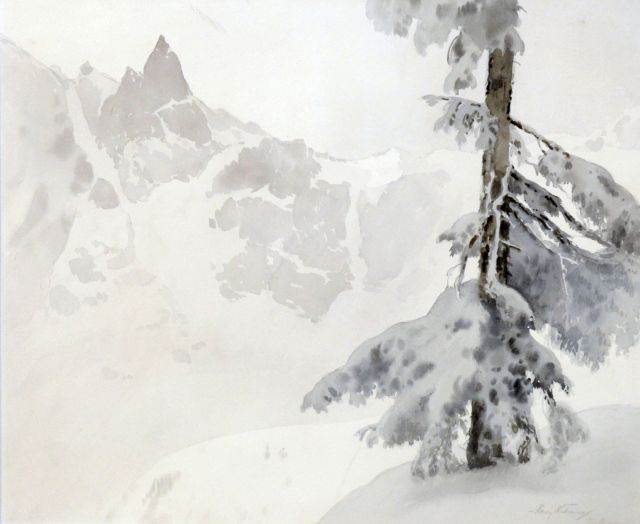 Nehring M.  | Winters berglandschap, Polen, aquarel op papier 60,2 x 72,5 cm, gesigneerd r.o. (vaag)