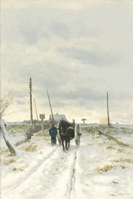 Apol L.F.H.  | Boer met paard-en-wagen in de sneeuw, olieverf op doek 80,2 x 55,4 cm, gesigneerd r.o. en gedateerd 1873