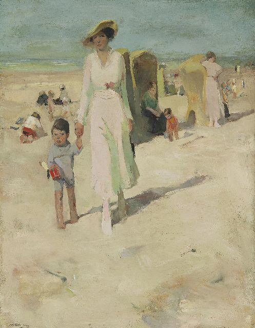 Meegeren H.A. van | Moeder en kind op het strand, olieverf op doek 73,4 x 57,3 cm, gesigneerd l.o.