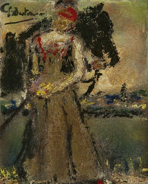 Westermann G.B.J.  | Vrouw met paard, olieverf op paneel 18,1 x 14,9 cm, gesigneerd l.b. en zonder lijst