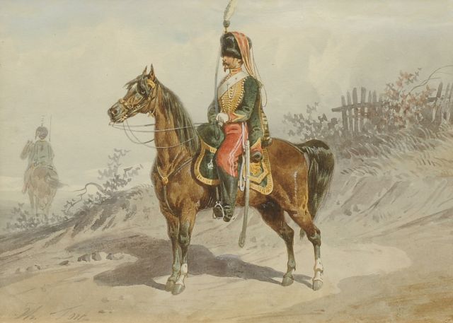 Fort T.  | Huzaar, aquarel op papier 19,7 x 26,6 cm, gesigneerd l.o.