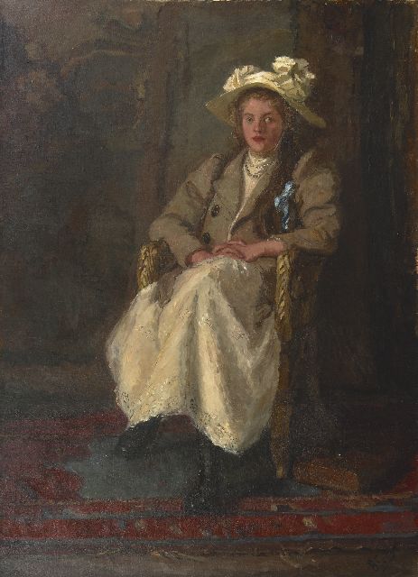 Houten B.E. van | Meisje in een stoel, olieverf op doek 158,3 x 116,7 cm, gesigneerd r.o. en te dateren vóór 1901