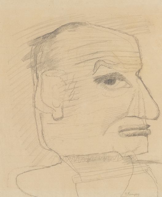 Kruyder H.J.  | Zelfportret (mogelijk), potlood op papier 25,0 x 21,0 cm, gesigneerd r.o.