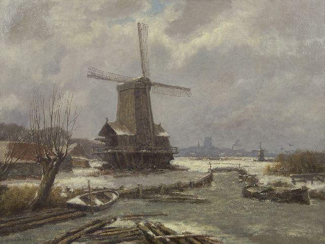 Gerard Koekkoek | Sneeuwlandschap met houtzaagmolen, olieverf op doek, 60,3 x 80,0 cm, gesigneerd l.o. en zonder lijst