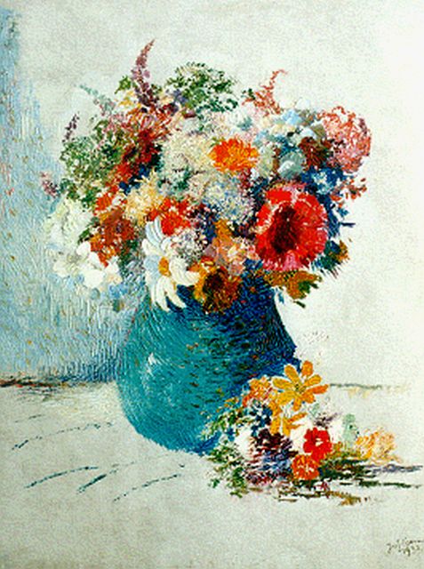 Koeman J.J.  | Vaas met bloemen, 65,0 x 50,0 cm, gesigneerd r.o. en gedateerd 1932