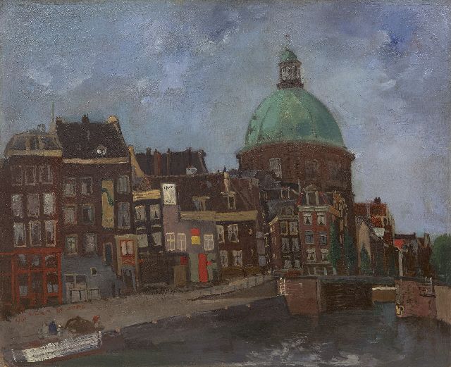 Jong G. de | Gezicht op het Singel met de Koepelkerk, Amsterdam, olieverf op board op paneel 37,4 x 45,9 cm, gesigneerd l.o. en gedateerd 1941